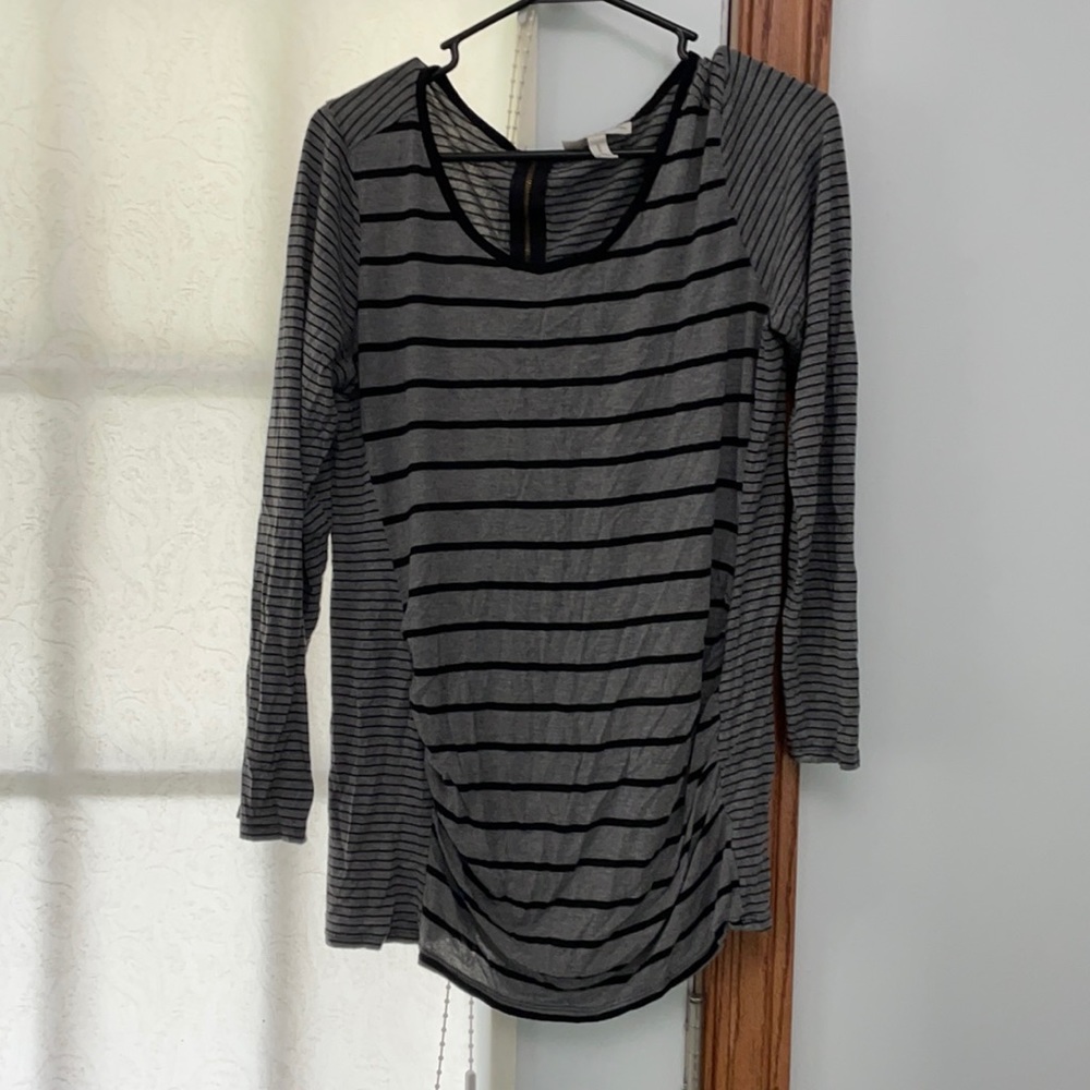 Black and Grey Striped Maternity Blouse